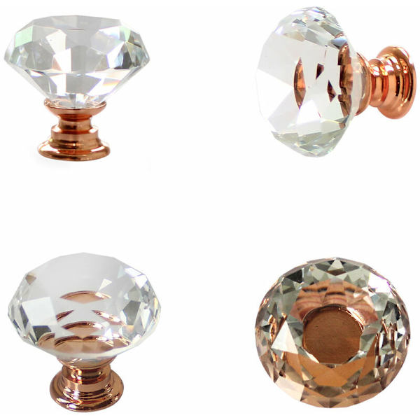 10 x 30mm håndtak knott diamant bling dekorasjon rosa møbeldør skuff skap - Rose gull