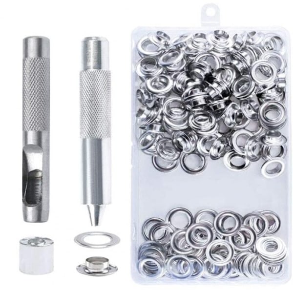 1 set knappar lätta att använda, perforeringskit för vattentäta presenningar, gardiner, markiser, skoväskor - (färg: silver)