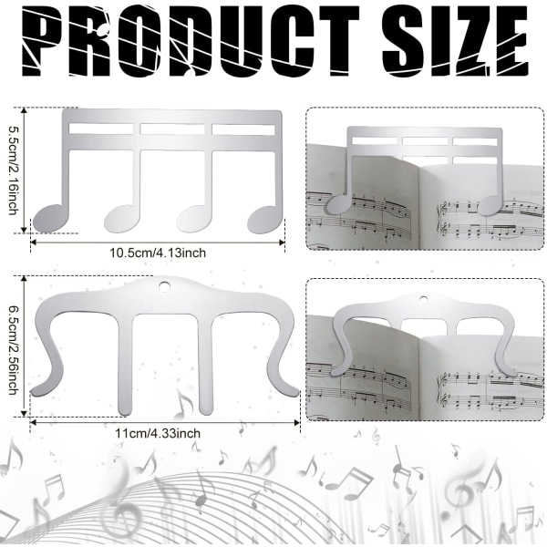 (Sølv) 2-pakke metallnotklips, notestativklips, notatbokholderklips for utendørs lek, bøker, piano, gitar, fiolin, keyboard