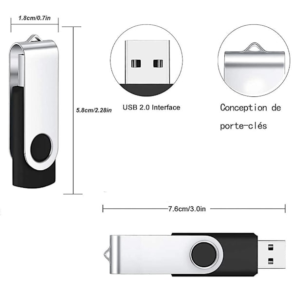 Pakke med 10 2 GB USB-sticks. USB 2.0 Data Stick med Flash Drive Bag Roterende Foldbar Hukommelse