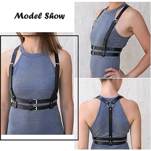 Punk Läder Body Chain (Svart) Dam Bälte Body Chain Bröstkedja Svart Body Chain Bälte Justerbar Dam Tjejer Rollspel Sexig Dam