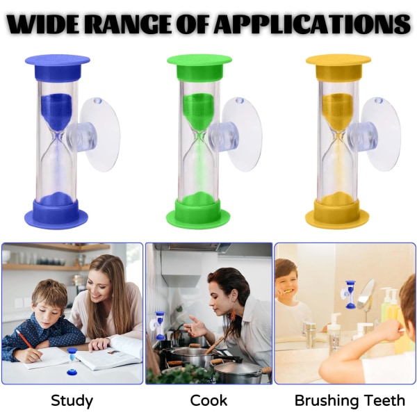Timglas med 3 sugkoppar, 3 minuters barntandborste timer, avtagbar tandborste timglas, kök dusch timer, tandborste nedräkning(3c