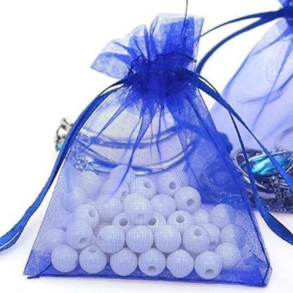 (Kongeblå) 100 stk Organzaposer 7x9cm, Små Organzaposeposer Smykkepose med Snøring, for Julebryllupsgave Godteri
