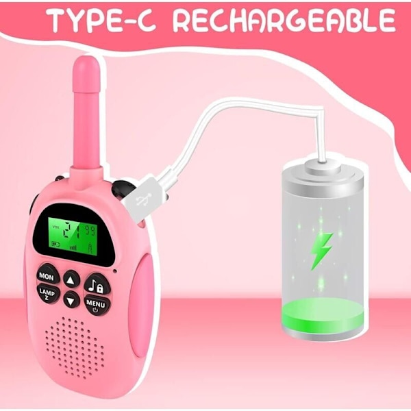 Walkie Talkie Uppladdningsbar Lång räckvidd, Utomhusleksak för barn, 22 kanaler, med retro-bakgrundsbelyst LCD-skärm Vox-funktion, ficklampa, present till flickor fr