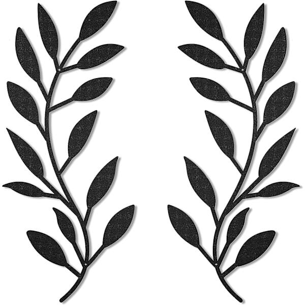 2 stk. Metalblad Vægdekoration Vin Oliengren Blade Vægkunst Smedejern Rul Stue, Soveværelse, Udendørs Dekoration (Sort)