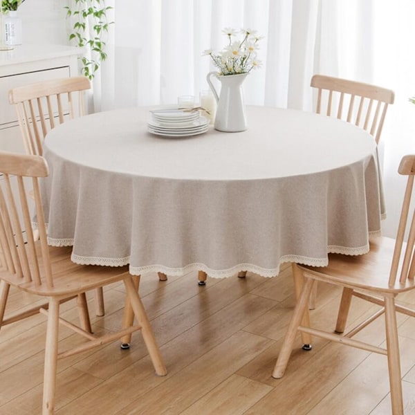 Rund duk i bomull og lin Beskytt og dekorer khaki diameter bord 160 cm