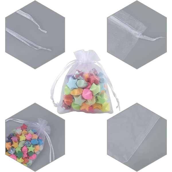 Pakke med 100 hvide organza-poser, 7 x 9 cm, organza-gavepose, smykkepose, bryllupsposer, lavendelposer, bryllupsgave