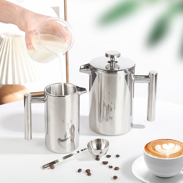 Fransk press kaffebryggare, 304 rostfritt stål isolerad kaffepress med 2 extra filter