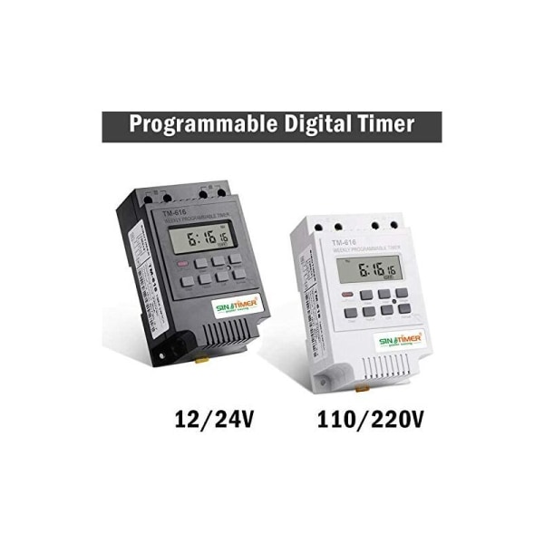 1x TM616 Relébryter Programmer, 12V Timer Schedule Elektrisk Ukentlig Digital Timer Bryter med LCD Digital Display - Hvit