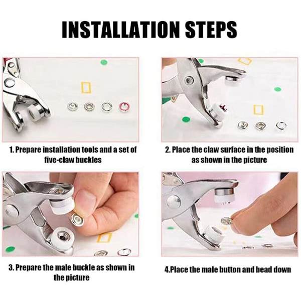 Set med tryckknappar i metall med 150 knappar 9,5 mm Plin-verktyg för installation av kläder, väsksömnadstillbehör
