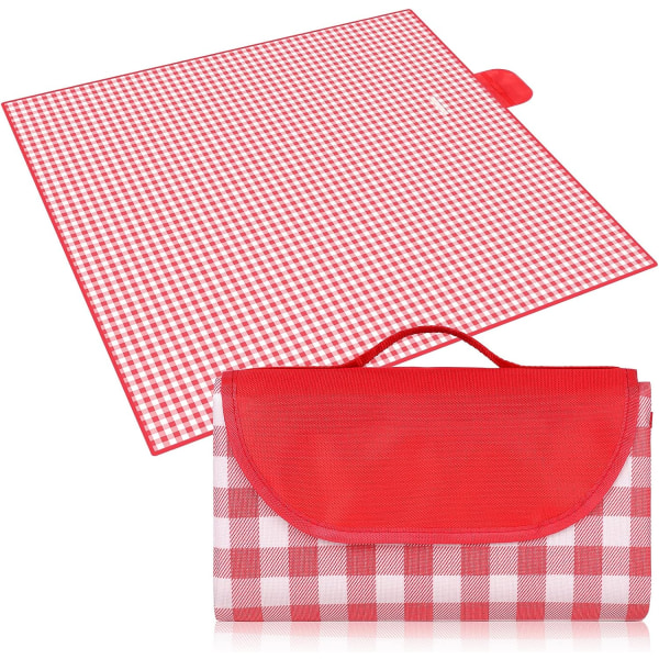200*150 cm piknikteppe (rød og hvit rutete), sammenleggbar piknik