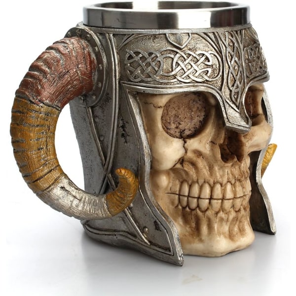 Viking Warrior Skull Mug Tankard Ram Horn kypärämuki (18oz)