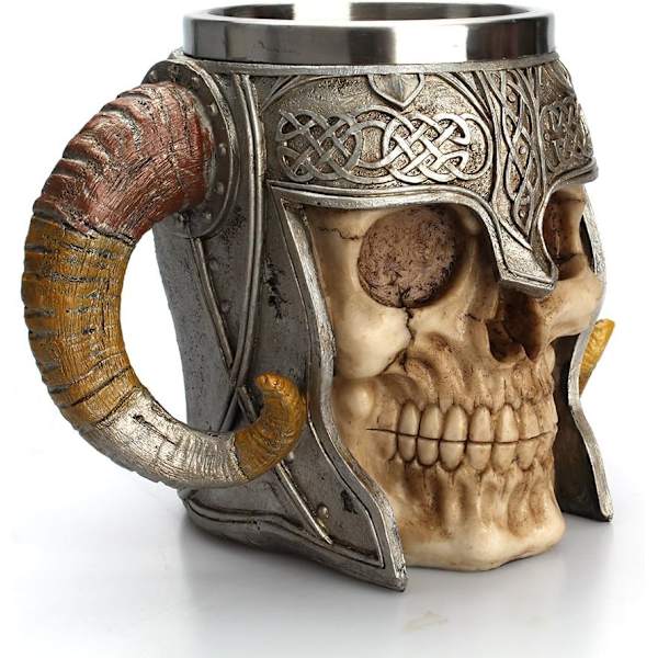 Vikinge Kriger Kranie Krus Tankard Rustfrit Stål Kranie Krus Ølkrus Kaffe/Drik 18oz Vikinge Kriger Ram Horn Hjelm krus