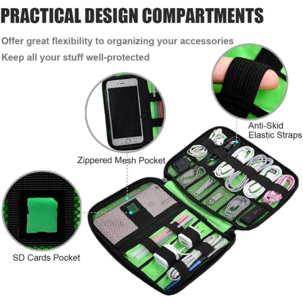 Tilbehørsveske Reise Elektronikk Organizer Etui for Powerbank, Ladekabel, Nettbrett, osv. (Svart)
