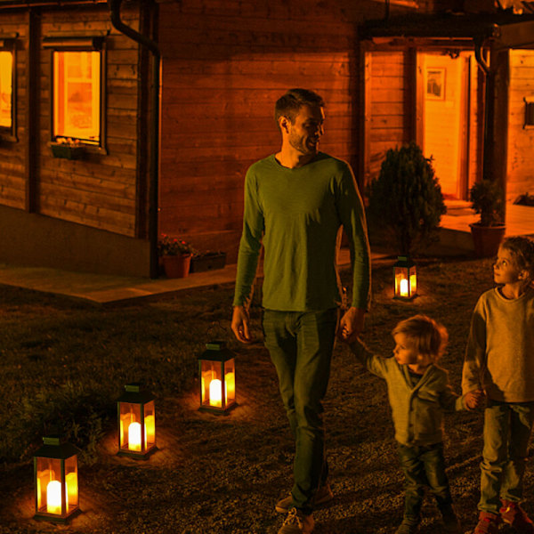 Solcellelykt med flammefrie LED-lys for hage, dekorativ hengende lykt for bord, hage, fest, sett med 2, svart