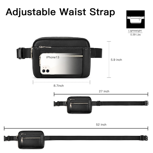 Fanny Packit naisille, crossbody-laukku, nahkainen vyölaukku, muodikas vyölaukku säädettävällä hihnalla, beige ruskea