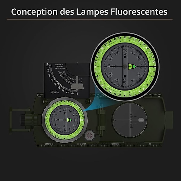5 Sekunders Kompassöversikt, Professionell Militärvandringskompass med Klinometer Metallsikteskompass Navigationskompass med Bärväska för Ca