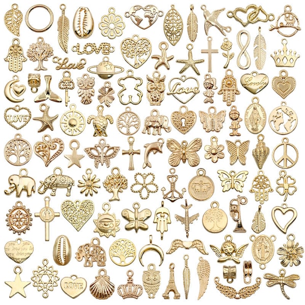 Mix 100 modeller av KC guld legering hänge smycken tillbehör armband halsband handgjorda diy smycken tillbehör material kit