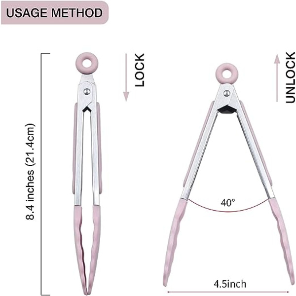 7\" Mini Silikon Serveringstenger, 3-pak - Rosa