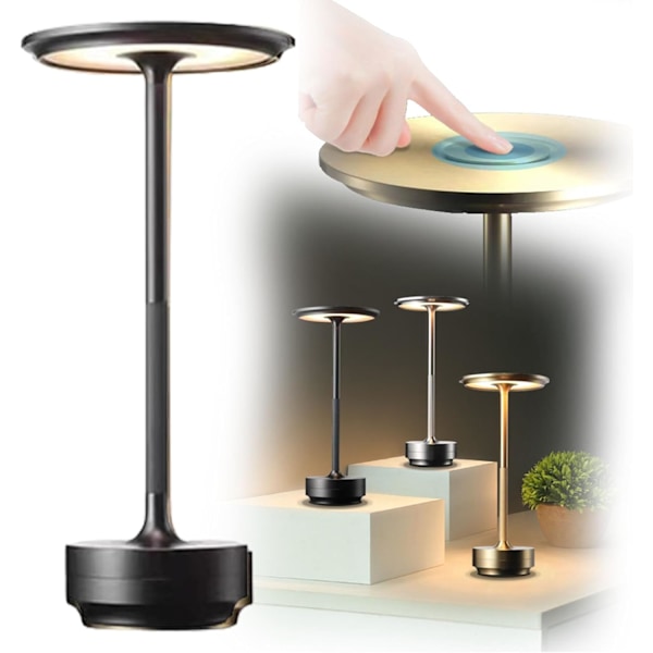 Led-bordlampe uden ledning Dæmpbar metal USB genopladelig bordlampe -1 stk-XIN sort