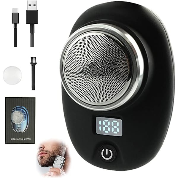 Mini barbermaskine (sort), mænds bærbare elektriske barbermaskine, USB genopladelig vandtæt barbermaskine, et tryk våd og tør, egnet til hjem, bil og rejser