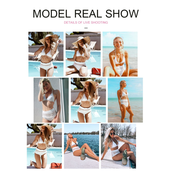 Kvinnors hög midja två delar bikini set halter remmar tofs S