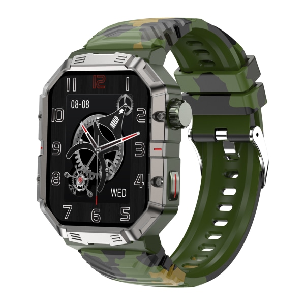 Tresikret Bluetooth-opkald IP67 vandtæt puls blodtryk blod ilt multi-sport smart ur (grøn camouflage)