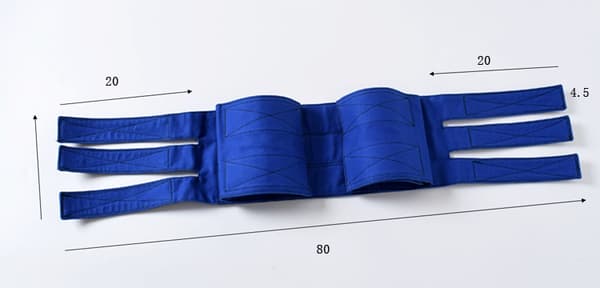 Rullstolsbensremmar (blå), justerbara elastiska bomullsrullstolsfötter, halkfria justerbara benremmar säkerhetsbälte, universell storlek