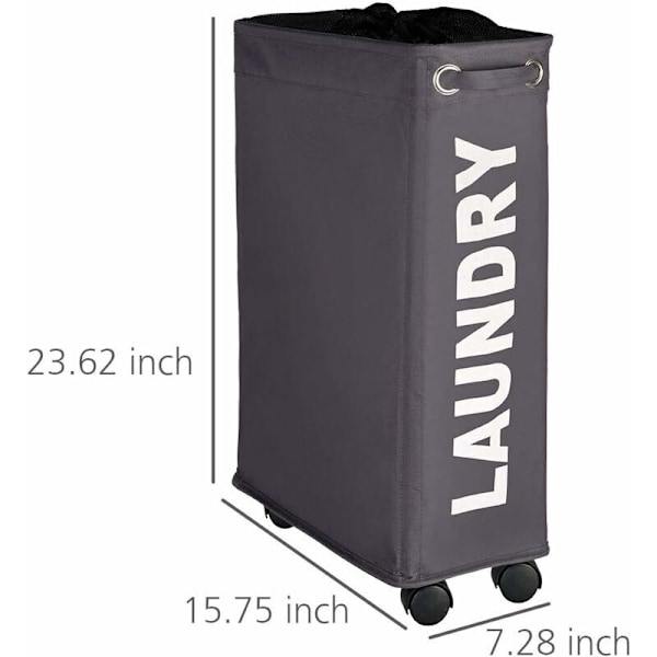 Smal tvättkorg, rullande tvättkorg, Corno grå, Polyester, 43 l, 18,5 x 60 x 40 cm