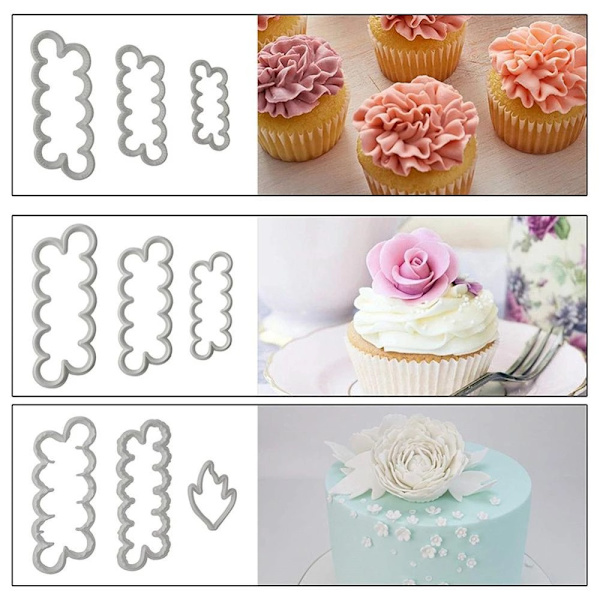9 stykker kagemodellering værktøjer, 9 stykker rose kronblad sukkerkage forme, 9 stykker kagemodellering værktøjer fondant udstikkere blomst værktøjer, til kage, kage