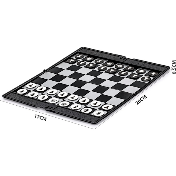 Hopfällbart magnetiskt schackset i fickformat (20 cm) - bärbart och resevänligt