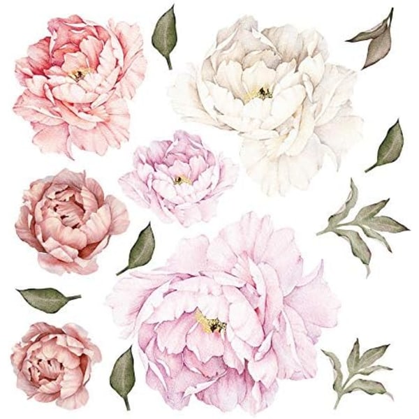 Akvarell Peon Wall Stickers Rosa Rose Blomster Veggdekor Remo