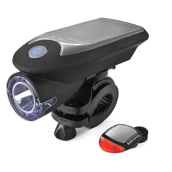 Solcellscykelbelysningsset, USB-laddningsbar framlampa cykel vattentät solstrålkastare och solcykelbakljus, framlampa och bakljus med 2 mo