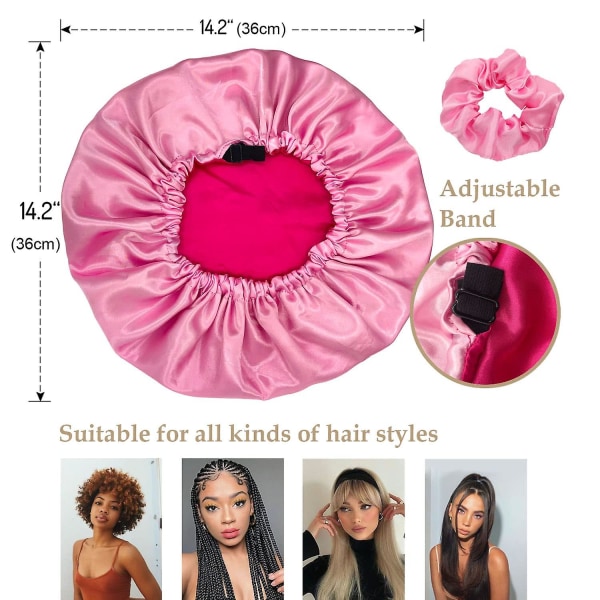 3 stk. Pink Satin Bonnet Silke Bonnet Til Sovende Hår Bonnet Til Kvinder Silke Hår Wrap