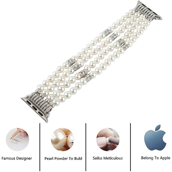 Pearl urrem (hvid), kompatibel med Apple Watch Band 42/44