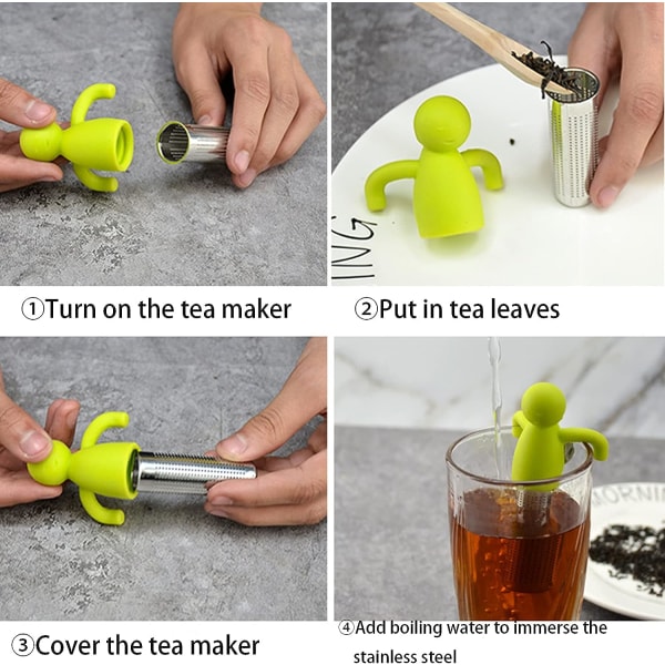 2 stk. rustfrit stål silikone te-infuser, hængende te-filter te-infuser til løs te silikone te-infusere til tekande, kopper og kop(Grøn)