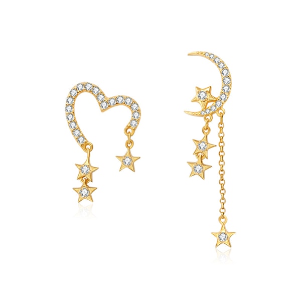Moon Star Dangle örhängen (guld), asymmetriska örhängen för kvinnor