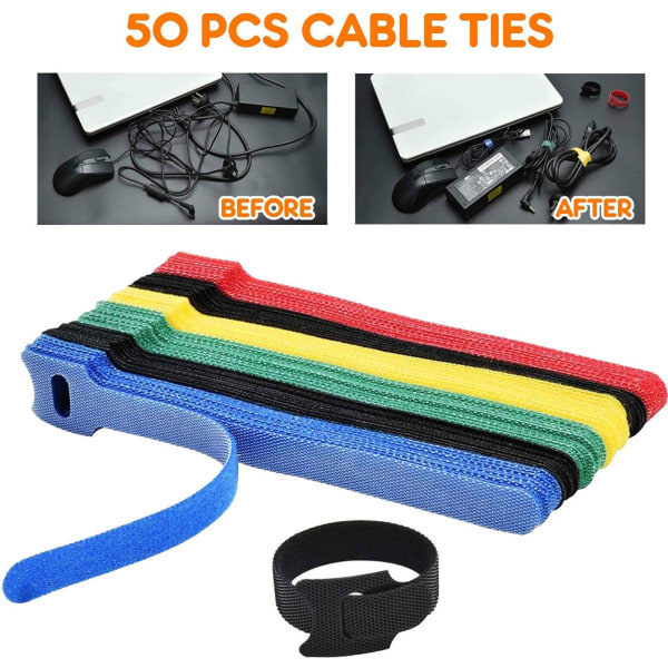 50 Pack Reusable Fastening Cable Ties, 6 Inch Premium Quality Adjustable Cord Ties, Plastic Cable Management Straps