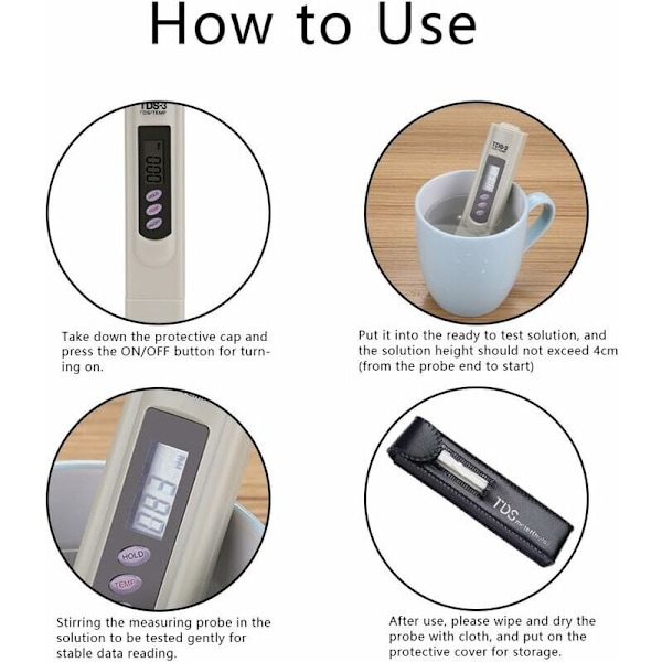 TDS Tester Multifunktionelt Digitalt Meter, Professionel Vandkvalitetstester Renhedstester 0-9990ppm Måleområde Meter med LCD Display til Vandhanevand