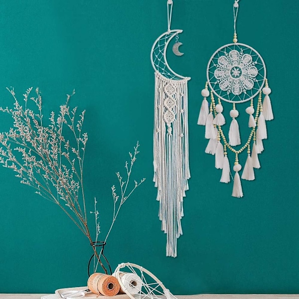 Set med 2 Macrame Väggbonader Väggdekoration Måne och Drömmar