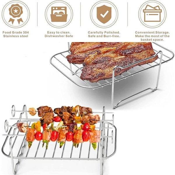 Luftfriteringsgaller, dubbla lager med spindel, rektangulära luftfriteringsaccessoarer för rostning och matlagning, 2-pack - Utkast och diskmaskin