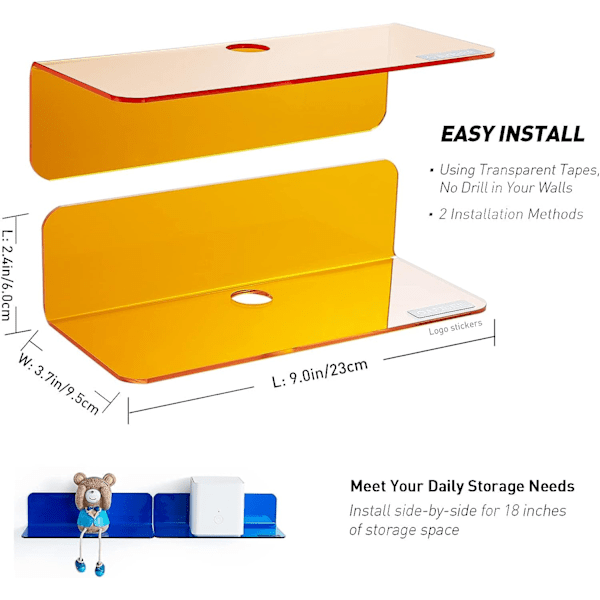 Sæt med 2 små klæbende hylde (orange)