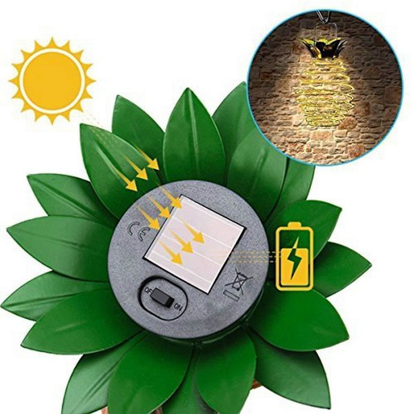 Set med 2 ananas solcellslampor utomhus, vattentäta hängande solcellslampor（60 LED)