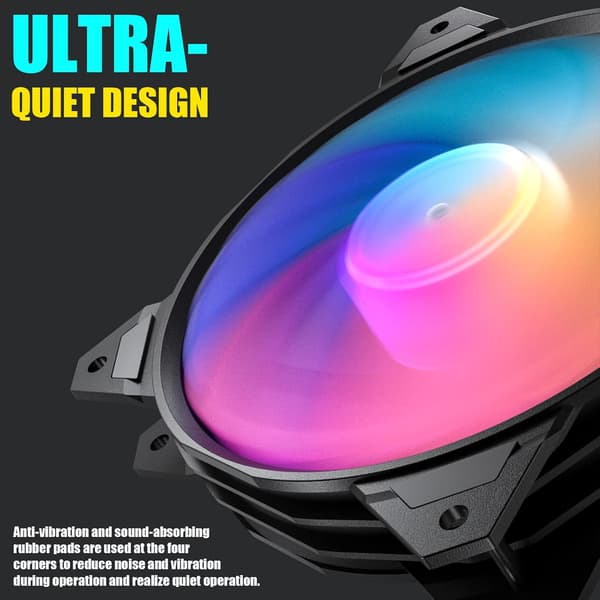 120mm 3pin LED Rainbow Ultra Quiet PC Case Fan, 3 Pack (PF120CF3-3)