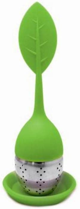 Teinfuser, 1 stk. silikoneteinfuser, teinfuser til teblade, tesi, med silikonehåndtag, moderne bladform, til tesilning (grøn)