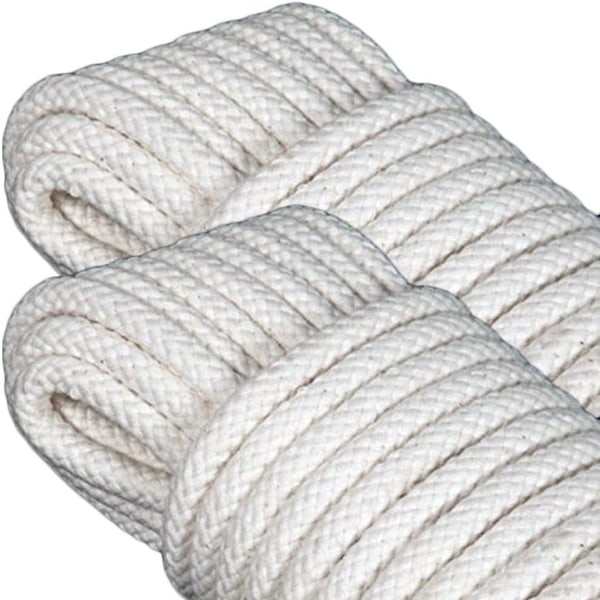 Multifunksjonell flettet tau - kleslinjer - bomull og polyester - 10 meter - 8 mm - hvit
