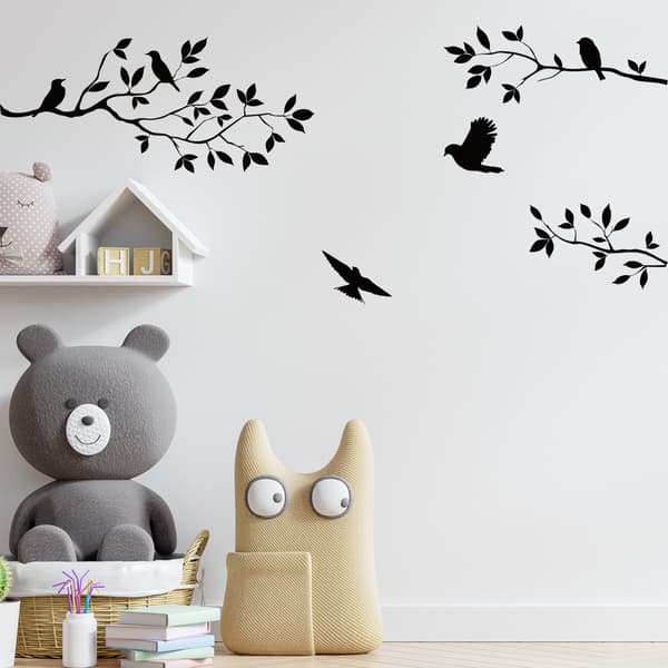 Fjernet Vinyl Wall Decal til Børneværelse Dekoration, Trægren Design, Sort,
