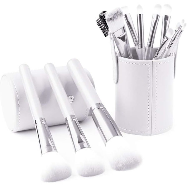 Makeup borsthållare i läder, resevänlig, bärbar borsthållare (vit)