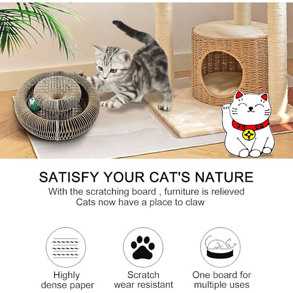 1 st kattklösträ med klocka, stor magisk orgel kattklösträbräda, kattklösträbräda, återvunnet wellpapper, kattleksak