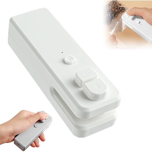 2-i-1 Mini Magnetisk Vakuumforsegler, Varmeforsegling Bærbar Vakuum Matforseglingsmaskin for Plastposer, USB-Lading, Hvit